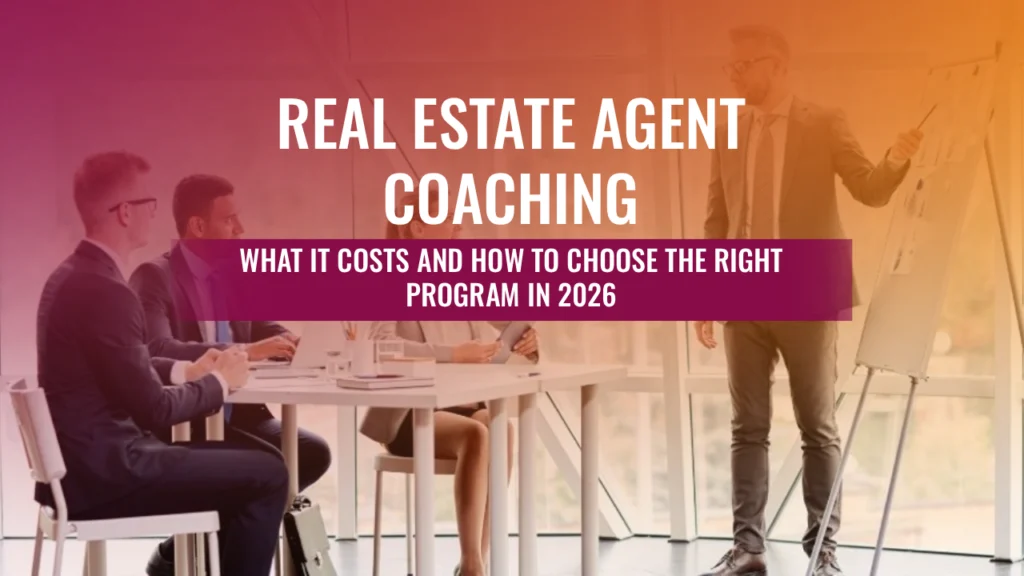 Real estate agent coaching session discussing costs and program selection for 2026. Professional setting with engaged participants.