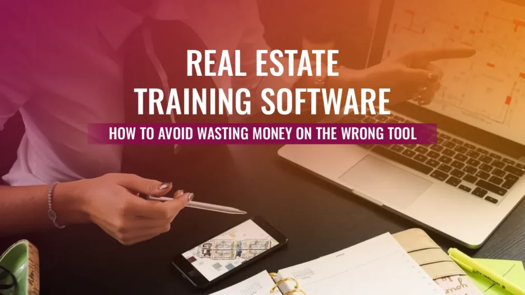 A professional analyzing real estate training software on a laptop to avoid wasting money on the wrong property management tool for their business.